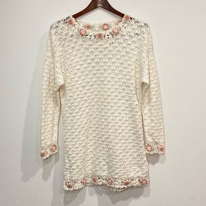 Colleen's Collectables Hand Knit Cream & Floral Sweater Size Small Cottage Core